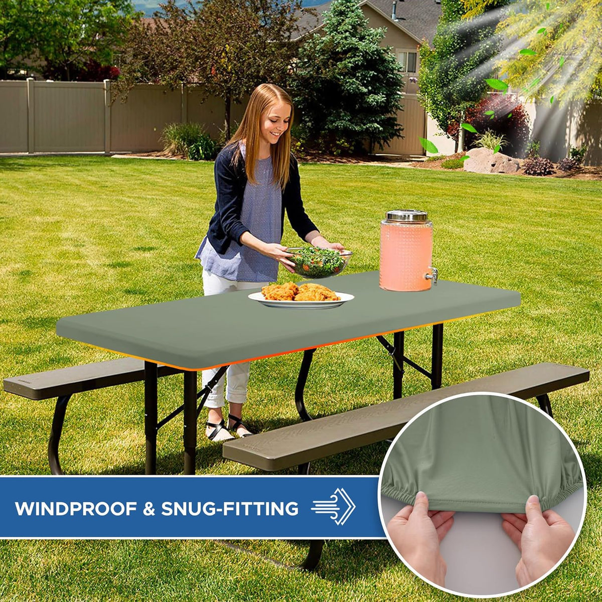 Fitted Tablecloth for 6 Foot Rectangle Tables-6 Pack Sage Elastic Outdoor Picnic Table Cover-Spandex Stretch Folding Table Cloths 6 ft for Camping Dining Room Patio Kitchen Banquet Party