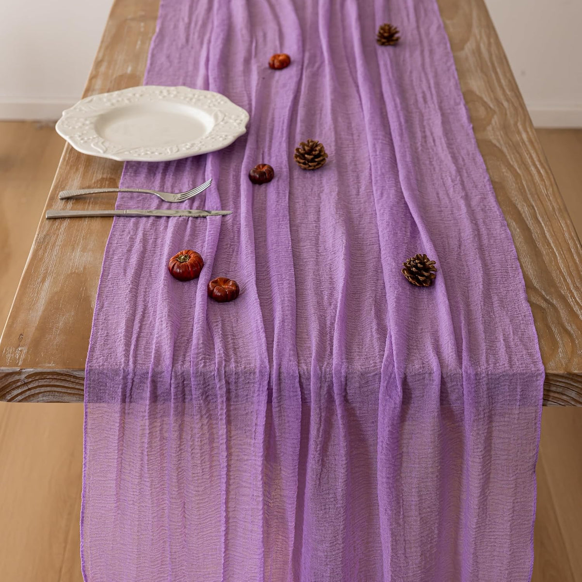 3pcs Lilac Gauze Rustic Cheesecloth Table Runner 120 Inch 10 FT for Wedding Baby Shower Bridal Shower Birthday Engagement Garden Outdoor Party Long Sheer Boho Decorations