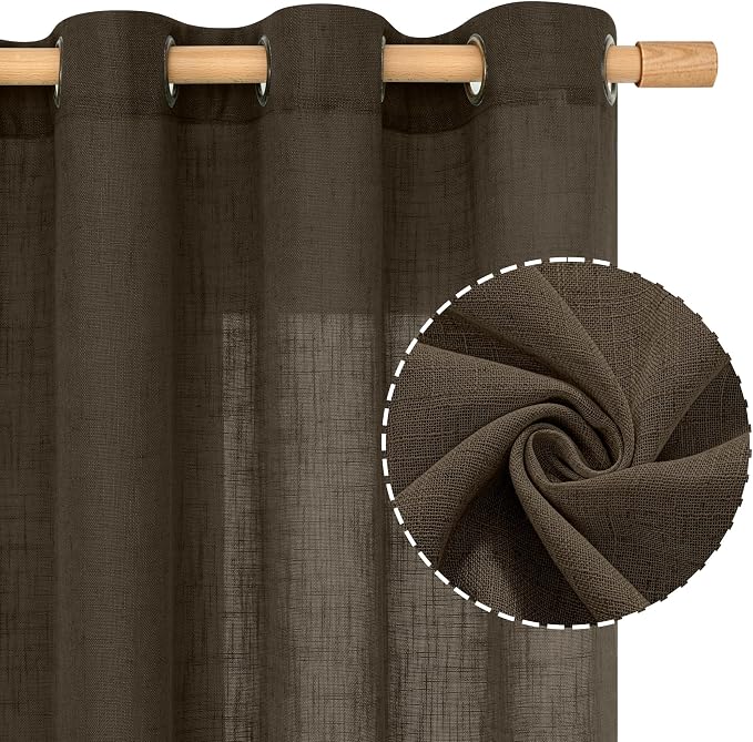 95 inches Long Linen Curtains for Living Room, Dark Brown Bronze Grommet Panels - Image 2