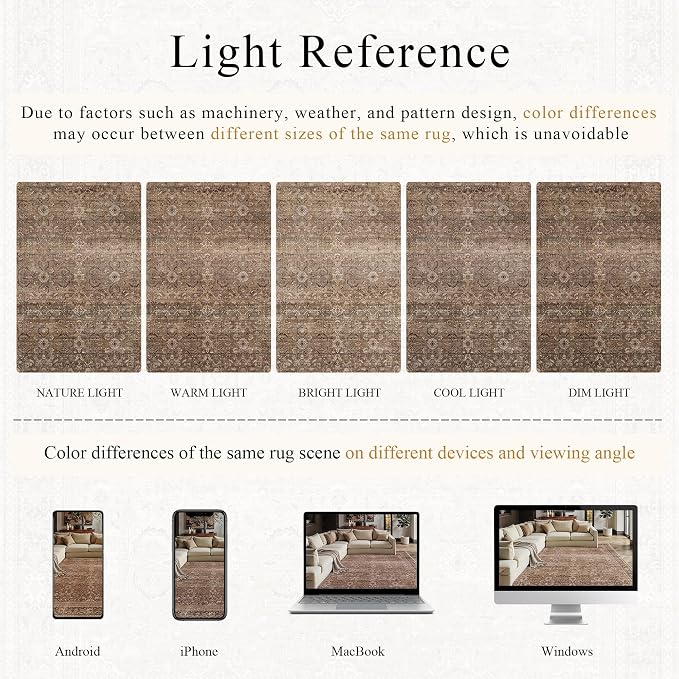 Schweek 6x9 Brown Washable Area Rugs Non Slip Vintage Rug - Image 6