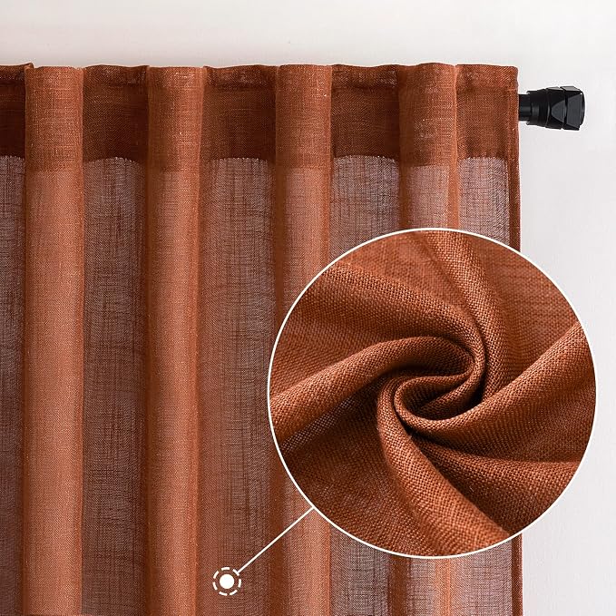 MIULEE Burnt Orange Fall Linen Curtains 120 Inch - Image 2