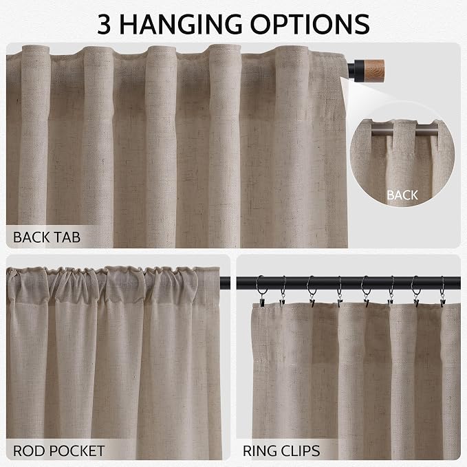Ecru Linen Curtains for Living Room 126 Inches Long Light Filtering Semi Sheer - Image 2