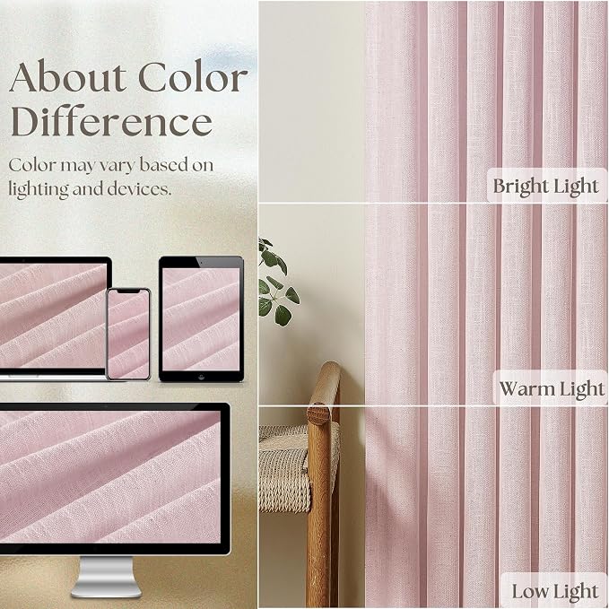 Light Pink Linen Pinch Pleat Curtains 96 Inch Length 2 Panels Set 40x96 | - Image 4