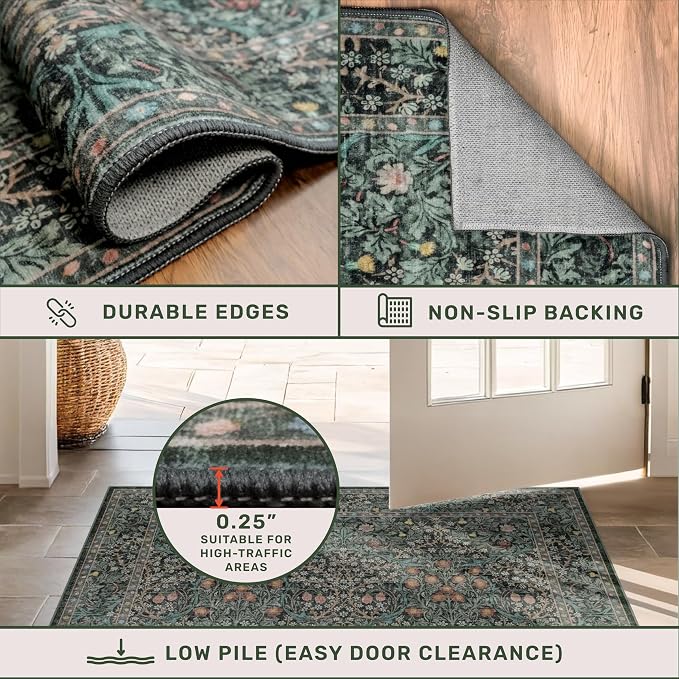 Washable Dark Green 10x12 Rug for Living Room - Image 7