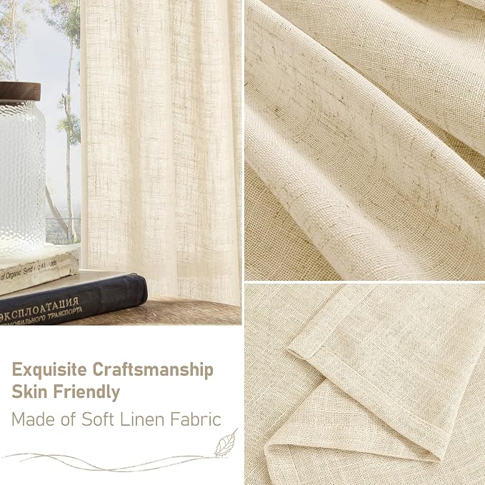 Beige Linen Curtains for Living Room 84 Inch Length 2 Panels Set | Linen - Image 6
