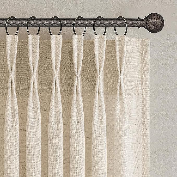 Topfinel Sand Beige Pinch Pleated Linen Curtains 84 Inch Length 2 Panels by Topfinel