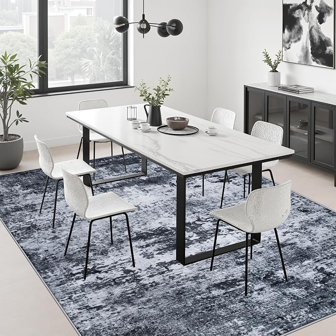 5x8 Area Rug Living Room: Modern Washable Indoor Carpet Black | - Image 5
