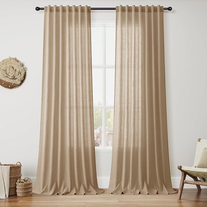 Sand Beige Linen 112 Inch Curtains by Nanspring