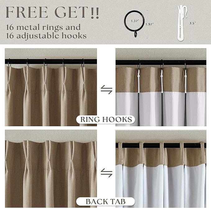 Light Brown Linen Blackout 120 Inch Curtains - Image 6