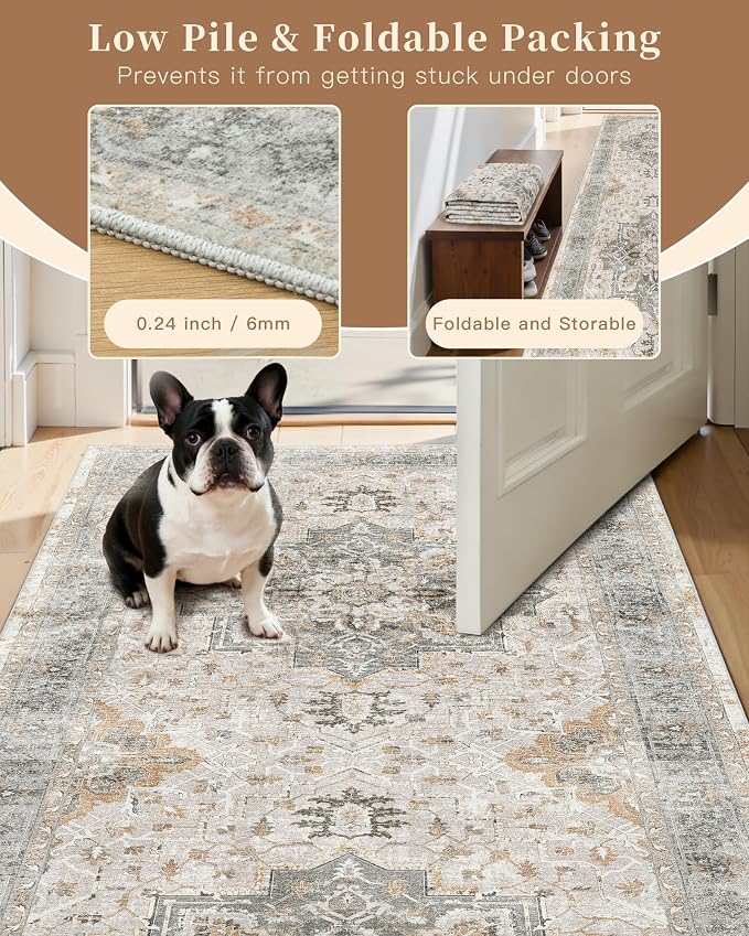 Madane Washable Area Rug 2x3 Small Entryway Rugs Non-Slip Light Taupe Brown | - Image 6