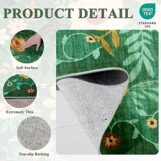 DUKINO 5x7 Area Rug Floral Washable Rug - Image 5
