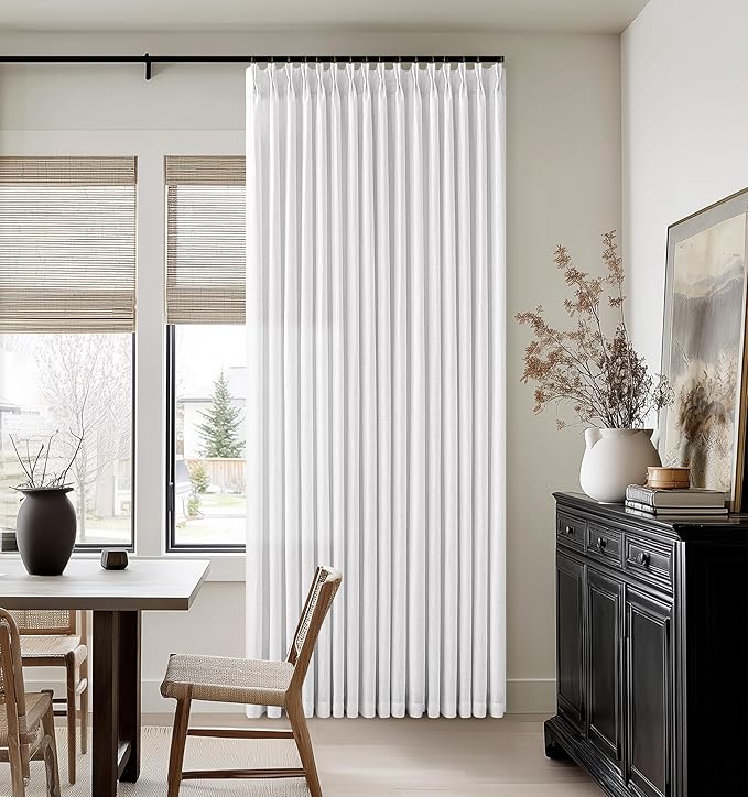 92 Inches White Linen Pinch Pleated Semi Sheer Boho Curtains 50 Inch Wide | by Twodrapes