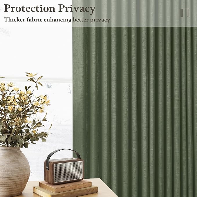 102 Inch Green Linen Blend Semi Sheer Pinch Pleat Memory Shape Curtains 50W | - Image 6