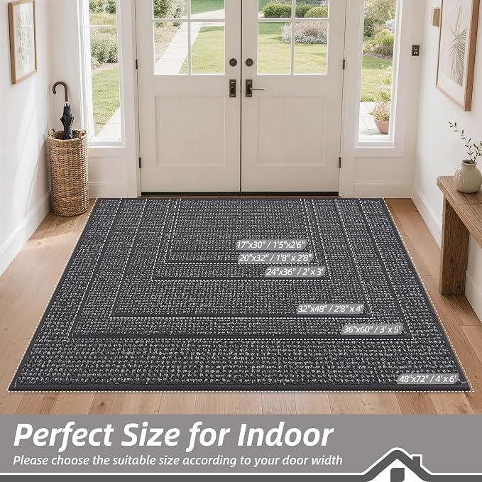 BEQHAUSE Dirt Trapper Door Mat 17" x 30", Non-Slip Doormats, Charcoal | - Image 2