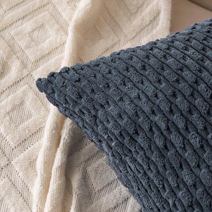 Set of 4 Grey Blue Decorative Throw Pillow Covers 16x16 Inch Corduroy Pillow - Image 3