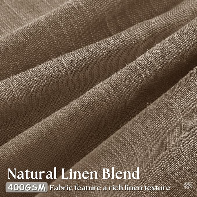 Dark Brown Linen Semi Sheer Pinch Pleated Curtains 108 Inches Long 2 Panels | - Image 3