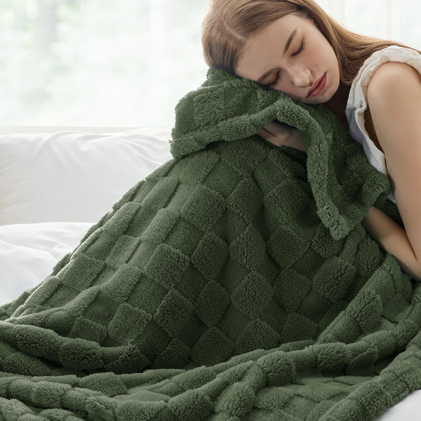 Bedsure GentleSoft Bronze Green Throw Blanket for Couch - Checkered Fleece Blankets Gifts for Women Men Girls, Cute Soft Cozy Throw for Bedroom Home Decor Gifts, 50x60 Inches