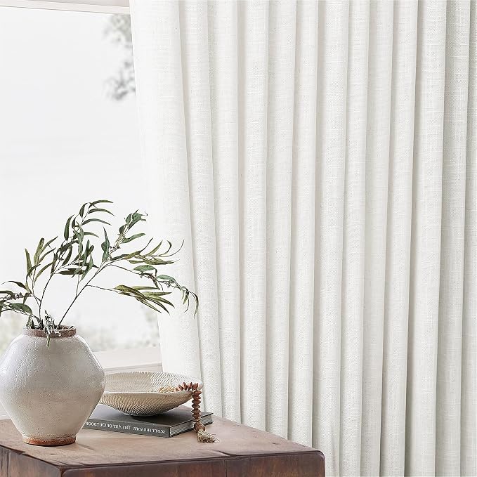 Beige White Pinch Pleated Linen Curtains 2 Panels 105 Inches Long | 400GSM - Image 9