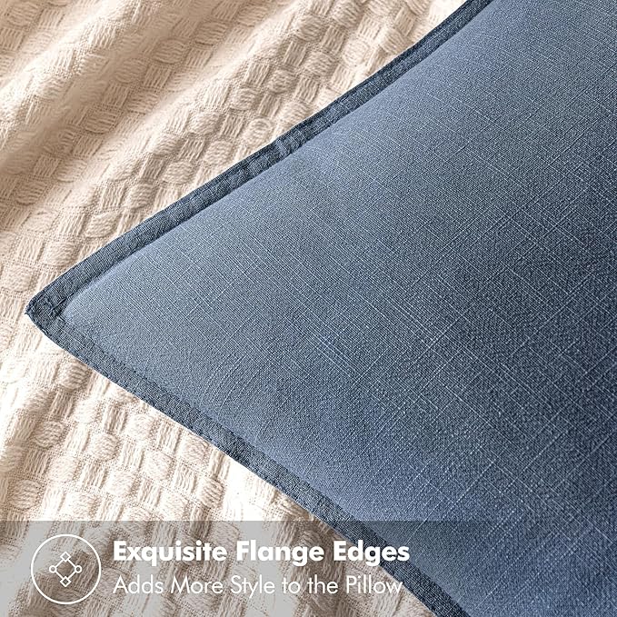MIULEE Decorative Linen Euro Sham Pillow Covers 24x24 Inch Blue Ashes | Boho - Image 2