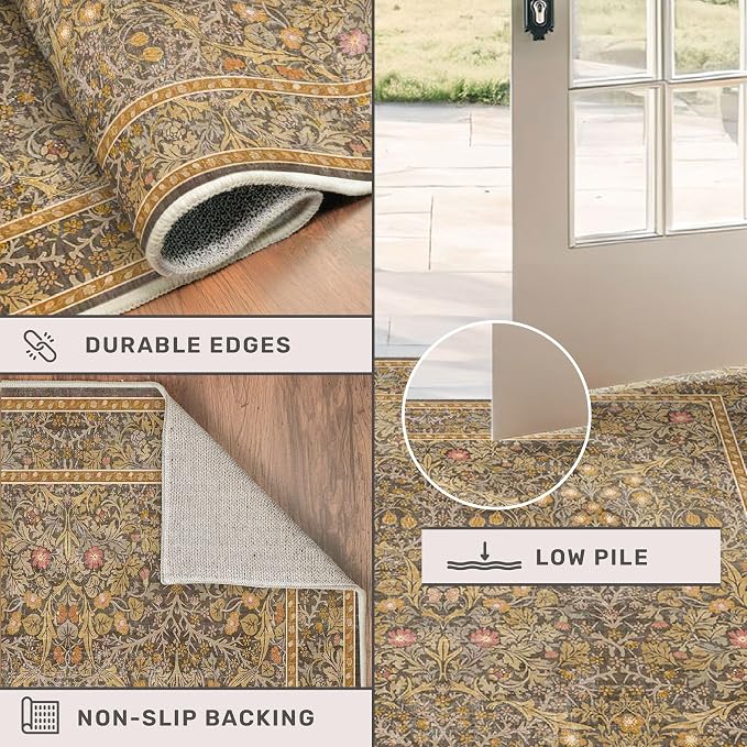 Vintage Brown 4x6 Area Rugs for Large Entryway, Bedroom Beside Rug, Non-Slip - Image 5