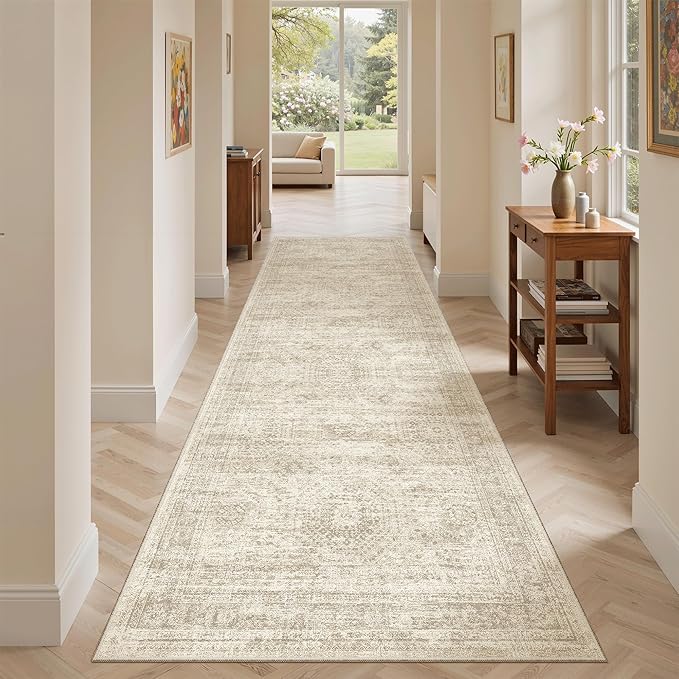 Soalmost Washable Runner Rug 2'6"x8' Kitchen Hallway Runners Beige | Soft - Image 3