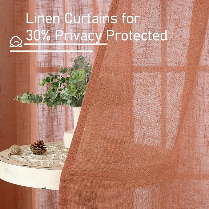Sheer Linen Curtains 96 inches Long 2 Panels Set - Image 5