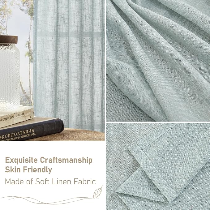 Greyish Blue Short Linen Curtains 40 Inches Long - Image 6