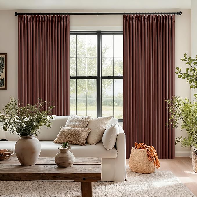 Chestnut Brown 100 Inch Floor Length Linen Blackout Curtains - Image 7
