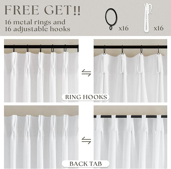 Snow White Pinch Pleated 105 Inch Curtains 2 Panels - Image 5