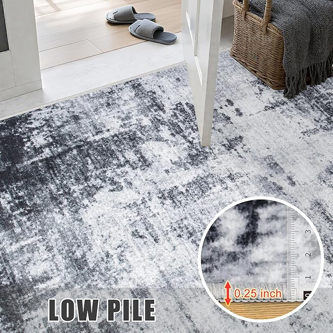 Area Rug Living Room: 4x6 Modern Washable Soft Carpet Dark Black | - Image 8