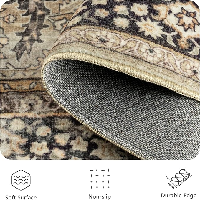 5x7 Area Rugs - Washable Vintage Retro Living Room Rug, Soft Ultra Thin Non - Image 5