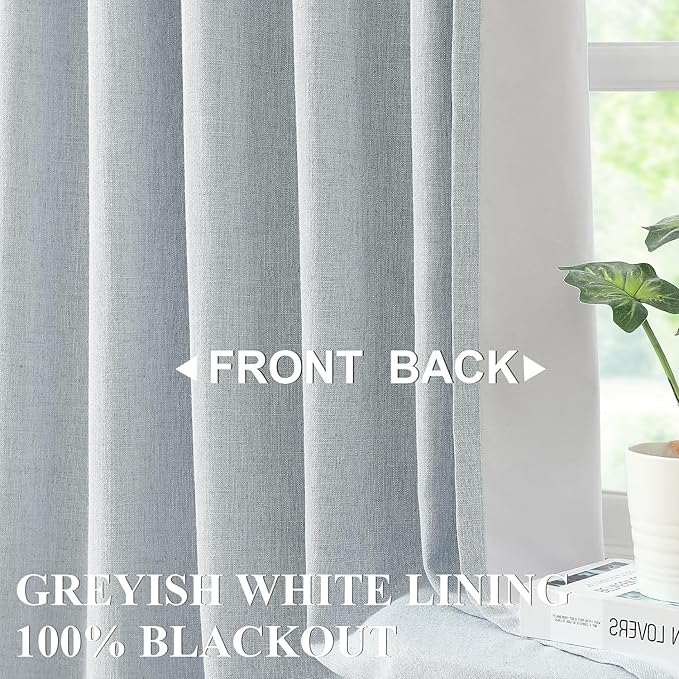 Vision Home Blue Fog Pinch Pleated Full Blackout Curtains Linen Blended Room - Image 2