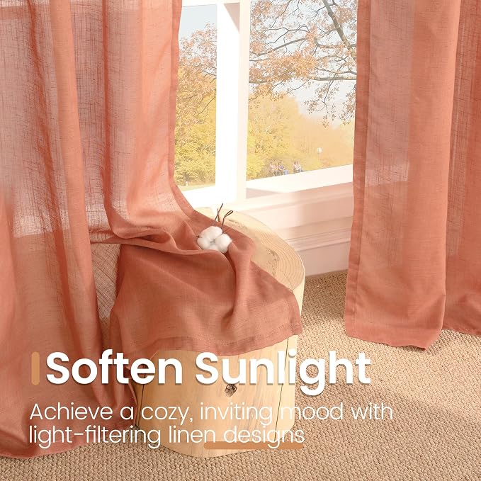 BGment Terracotta Curtains 80 Inch Length, Rustic Semi Sheer Drapes - Image 5