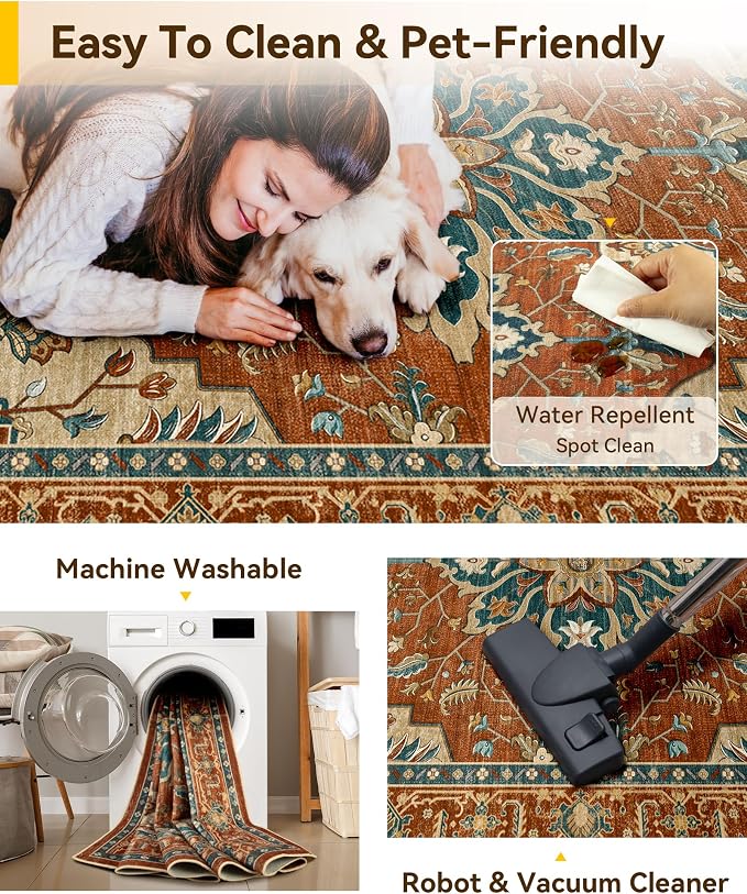 RELEANY Washable Area Rug, Large 10'x14', Water Repellent, Pet Friendly - Image 5