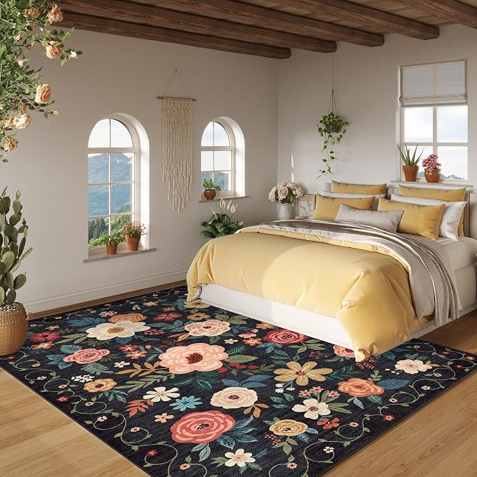 DUKINO 5x7 Area Rugs, Floral Washable Rug - Image 6