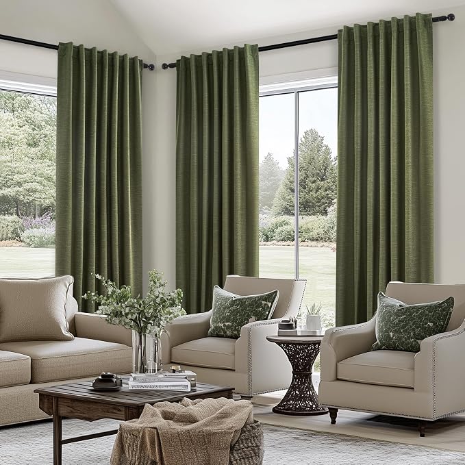 Green Blackout Curtains 95 Inches Long 2 Panels Set Room Darkening Vintage - Image 6