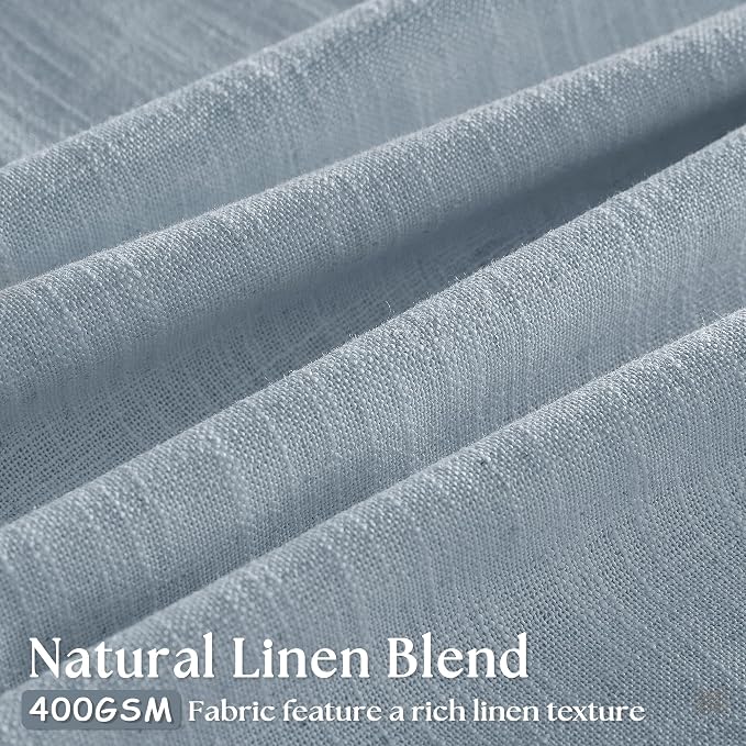 Blue Grey 90 Inch Linen Curtains Pinch Pleated - Image 3