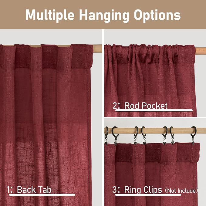 Burgundy Red Linen Curtains 45 Inch Length - Image 3