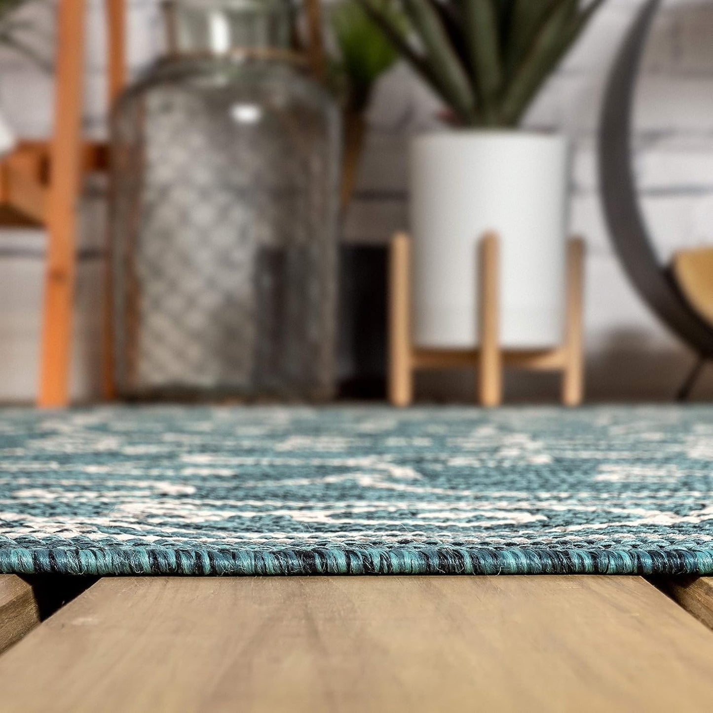 JONATHAN Y Vintage Filigree Indoor Outdoor Square Area Rug 9X9 Teal/Gray, Charleston Textured Weave for Backyard, Patio, Porch, Easy-Cleaning, High Traffic, Pet-Friendly, Non-Shedding (SMB106F-9SQ)