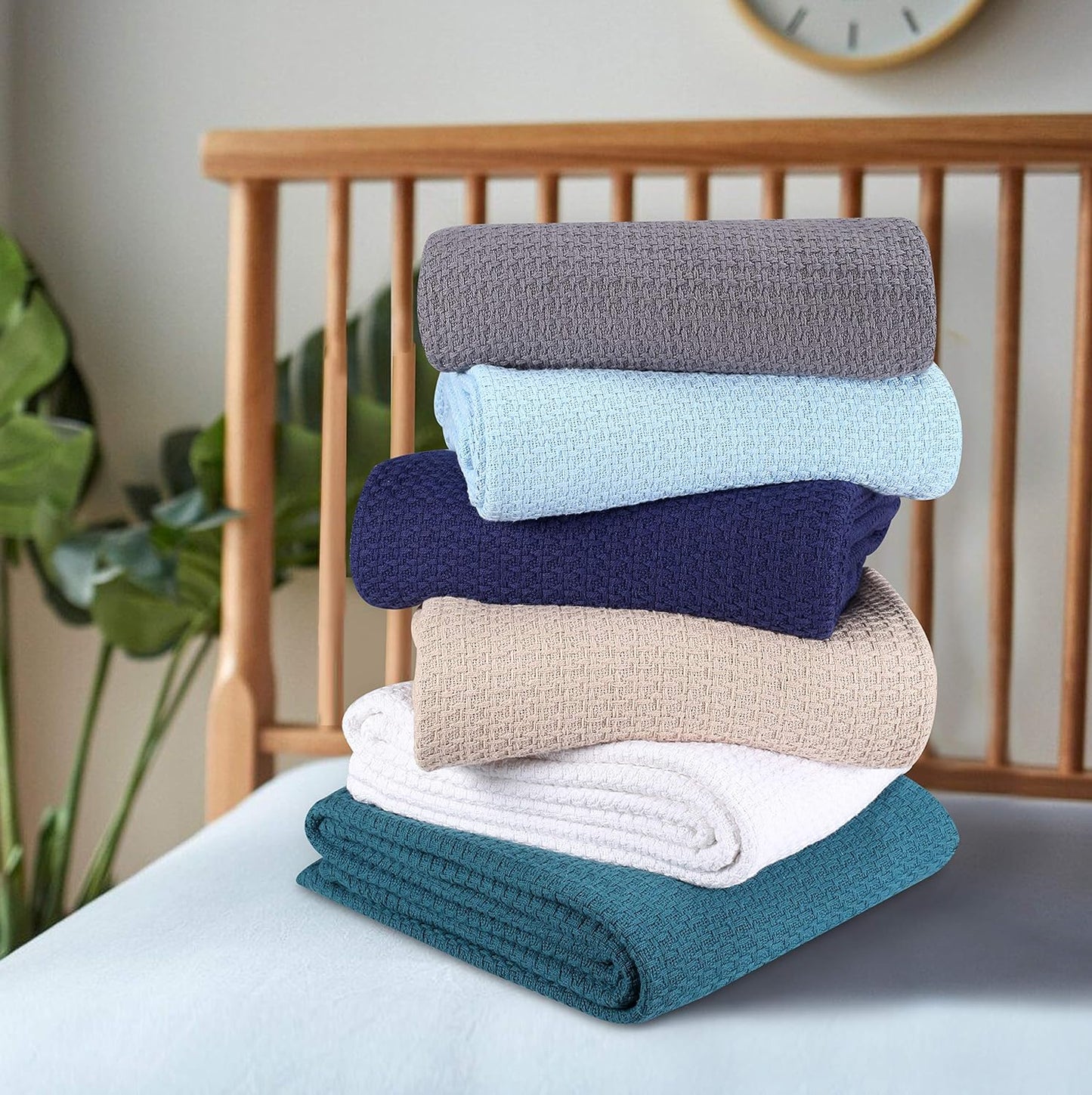 BELIZZI HOME 100% Cotton Bed Blanket, Breathable Bed Blanket Full Queen Size, Cotton Thermal Blankets Full Queen, Perfect for Layering Any Bed for All Season, Peach