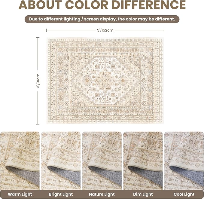 3x5 Rug for Entryway, Washable Area Rug, Living Room, Dining Room, Vintage Rug - Image 2