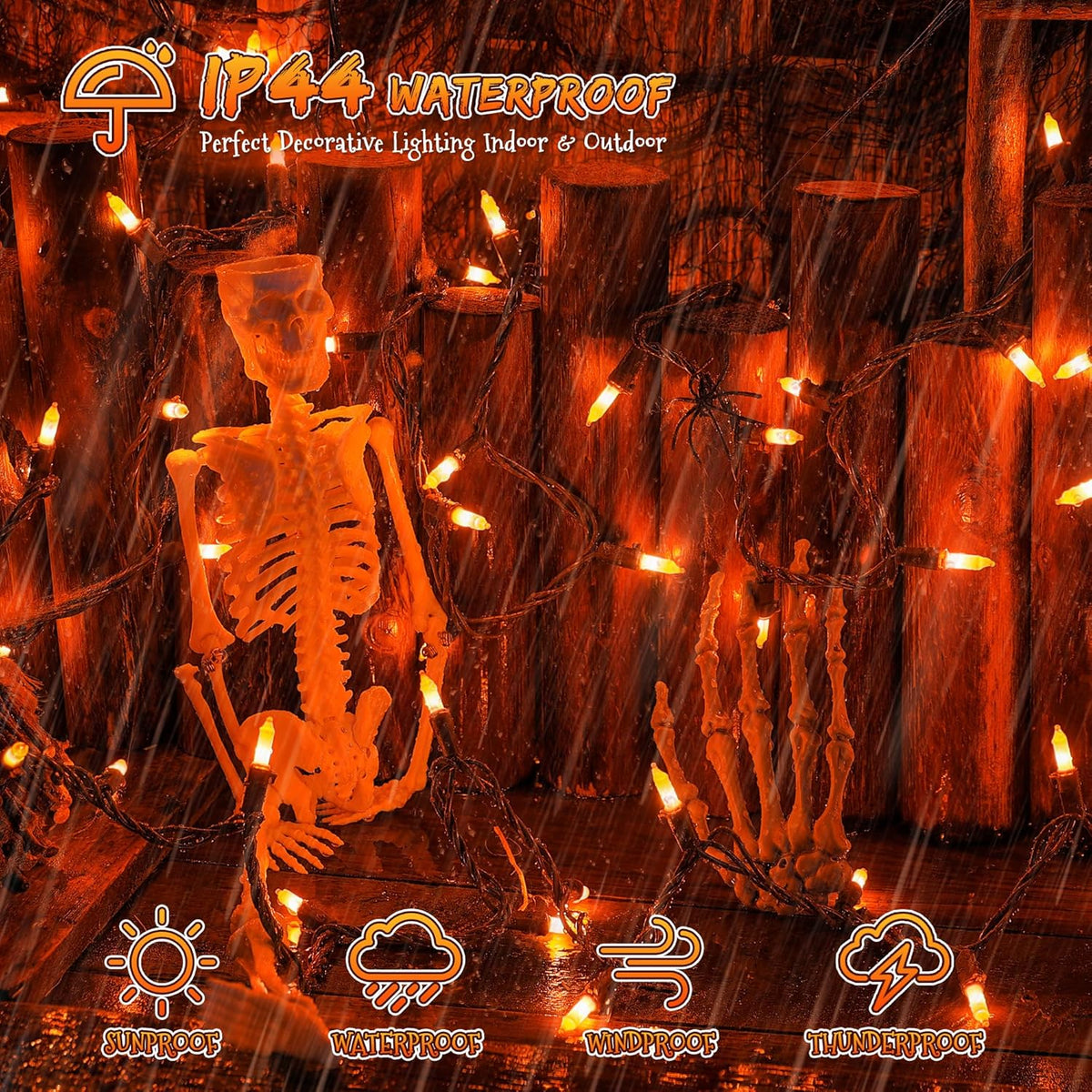 YOUNGAR Orange Halloween & Christmas Lights - 13FT, 50 UL Approved, Incandescent Mini Lights with Brown Wire, Plug in for Indoor & Outdoor Tree, Patio, Garden Xmas Decor