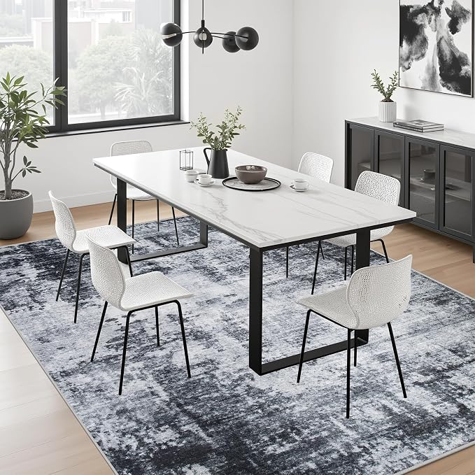 10x14 Area Rug Living Room: Modern Washable Soft Carpet Dark Black | - Image 4