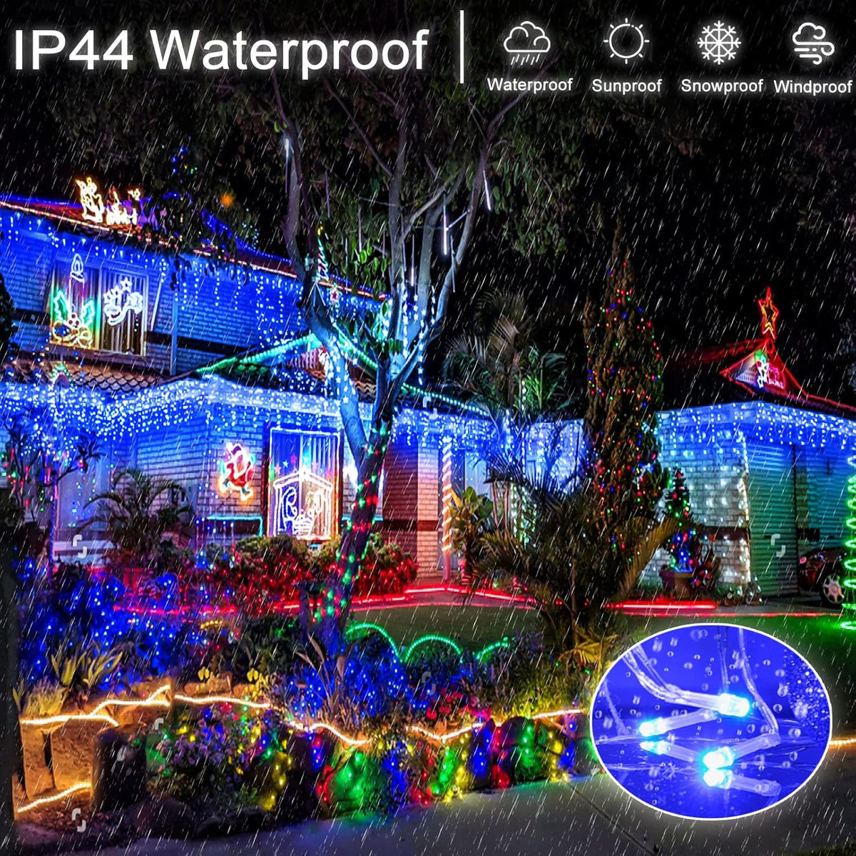 Halloween Icicle Lights Outdoor, 66 FT 640 LED Icicle Lights for Outside 8 Modes with 120 Drops, Plug in Waterproof Blue Halloween Light for House Indoor Holiday Pavilion Balcony Decorations