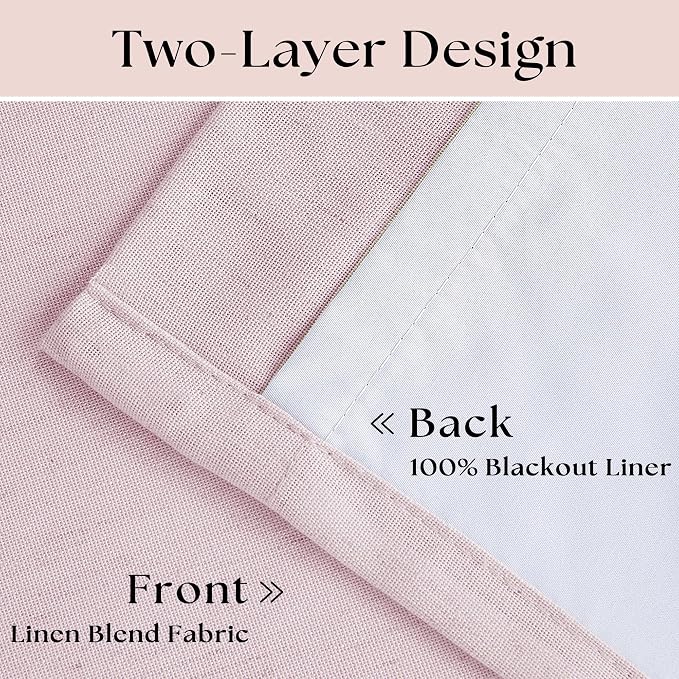 Light Pink Pinch Pleated Blackout Linen 80 Inch Window Curtains 2 Panels | 100% - Image 4