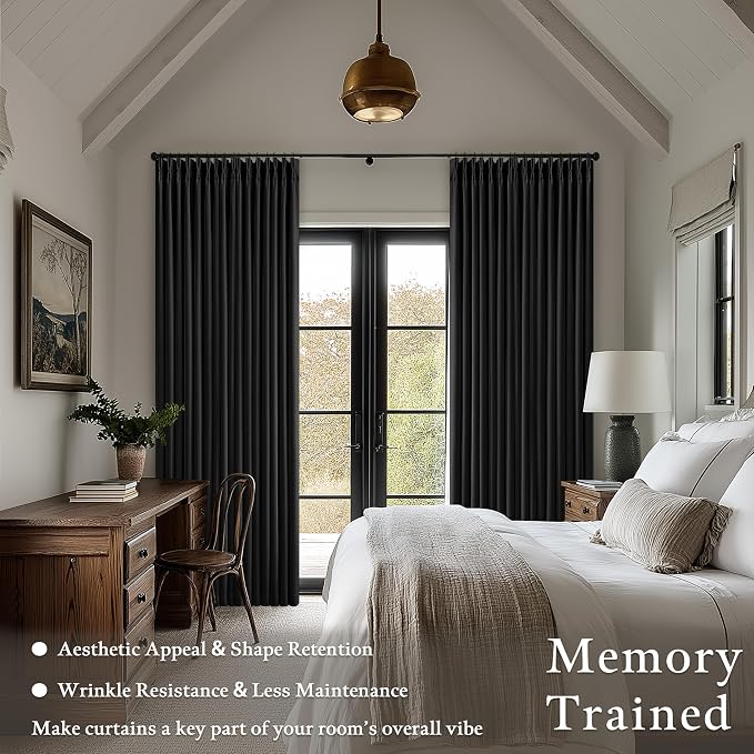 Black 108 Inch Pinch Pleated 100% Blackout Curtains - Image 4