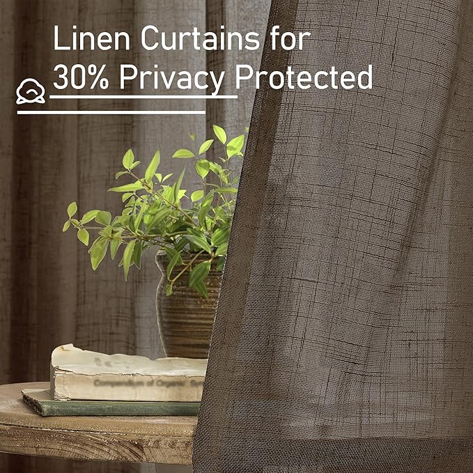 Brown Linen Curtains for Living Room 84 inch Length 2 Panels | Light Filtering - Image 5