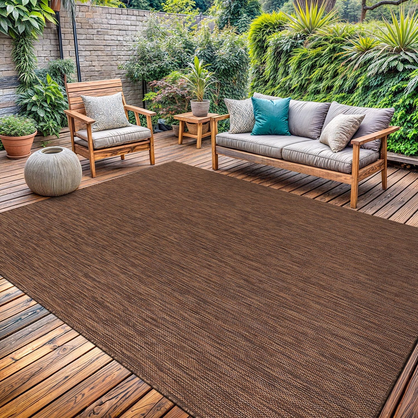 Washable Indoor Outdoor Rug Weather Resistant Carpet Modern Solid for Porch Deck Balcony Backyard Patio Rug 8x10 Gold Brown