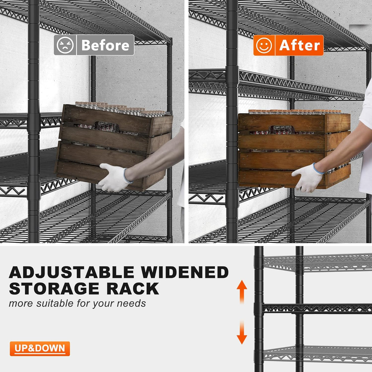 REIBII 85.7" H Storage Shelves 2998LBS Metal Shelving Unit with Wheels & Feet, 5 Tier Garage Shelving Heavy Duty Adjustable Wire Shelf for Pantry Kitchen Garage, 85.7" H X 55.5" W X 24.2" D, 2PCS