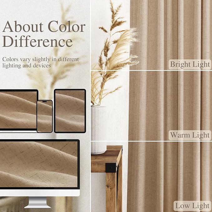 Sand Beige Linen Curtains for Living Room 100 Inches Long Simple Modern Light - Image 3